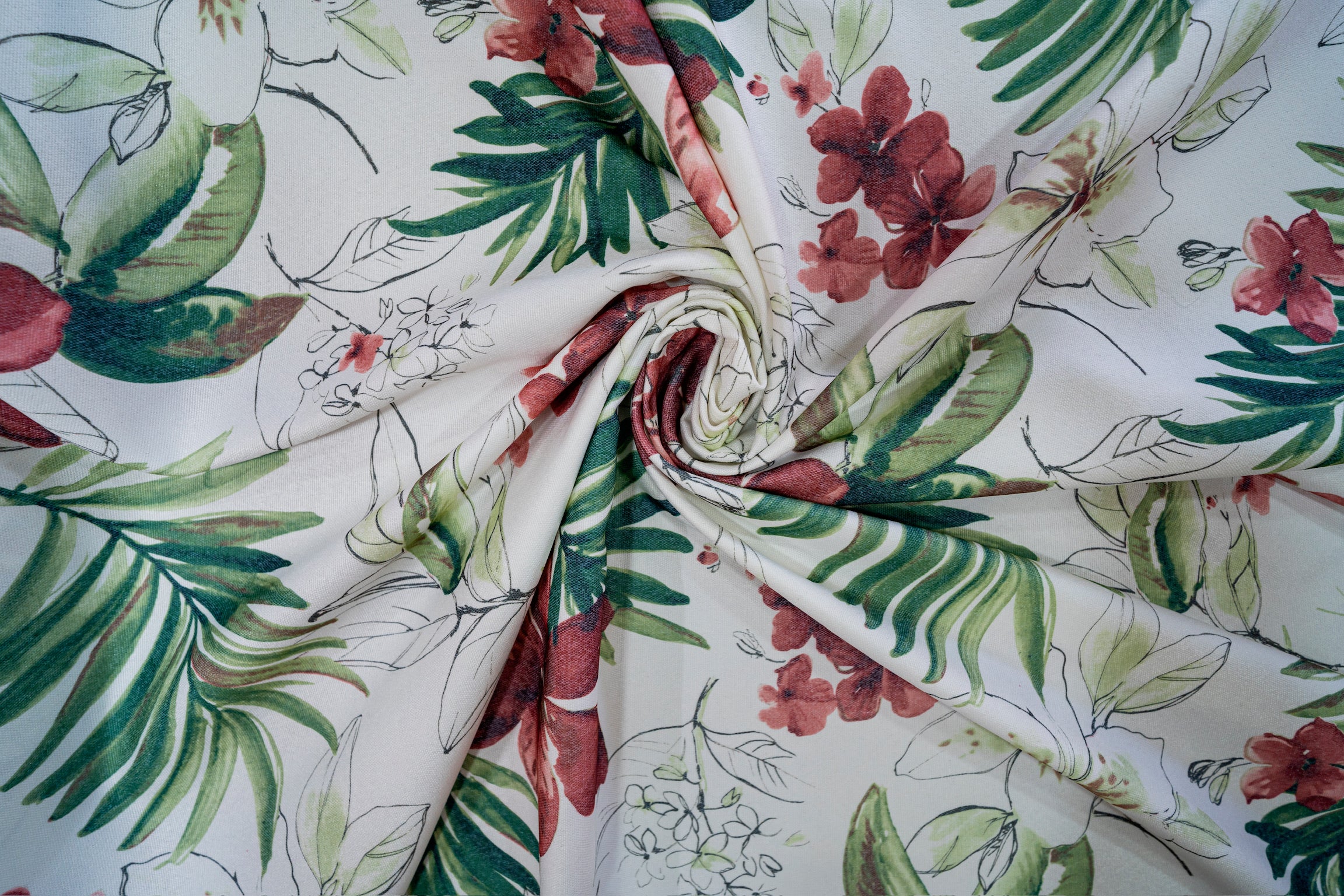 Tela 100% Lino Español con Flores Rojas Grandes - Ancho 1.4m
