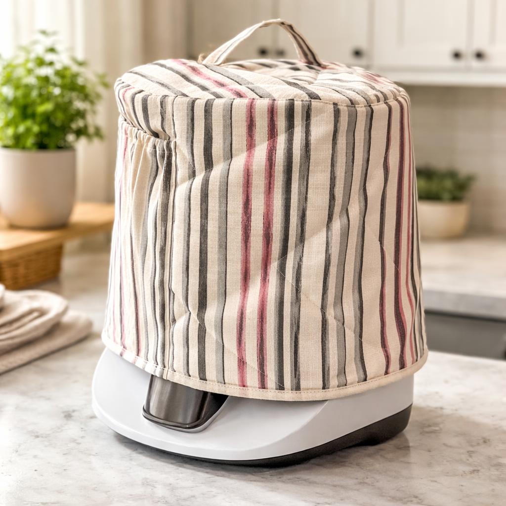 Funda Thermomix rayas beige, gris y rosa
