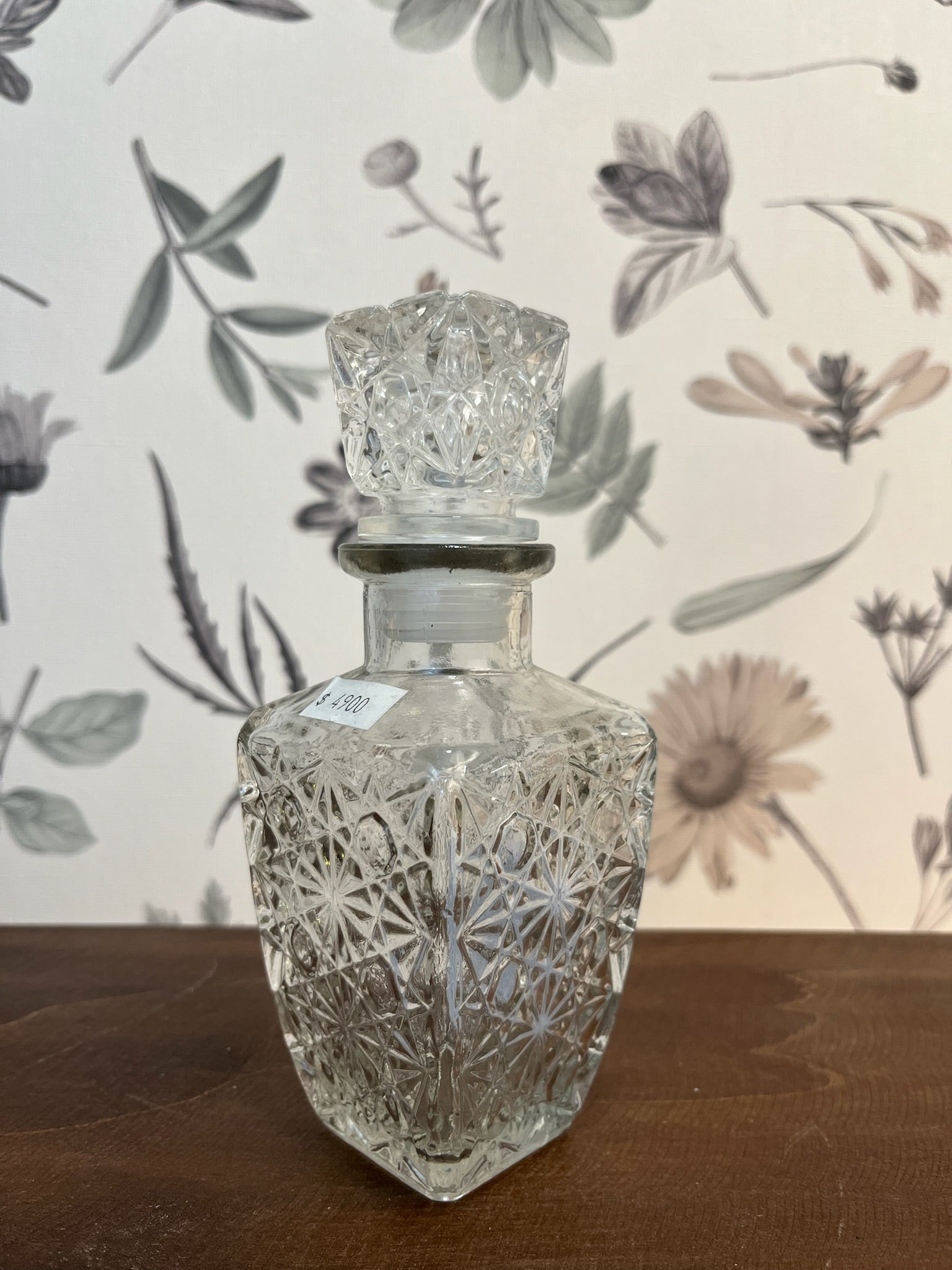 Botella de Vidrio Tallado Vintage Transparente