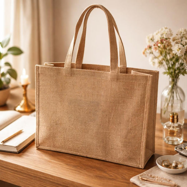 Bolso de arpillera con asas de cuerda