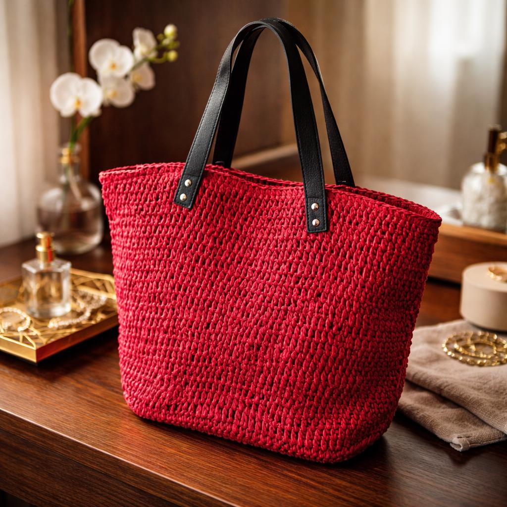 Bolso tejido con manillas de cuero