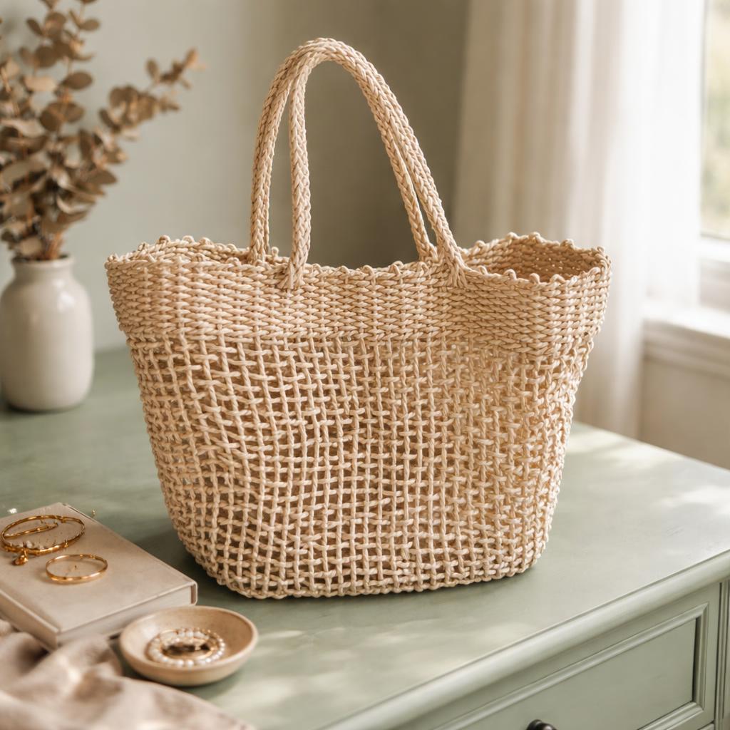 Bolso de ratán tejido pequeño con asas
