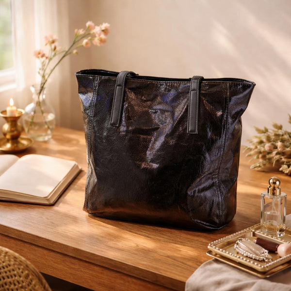 Bolso tote de cuero con brillo